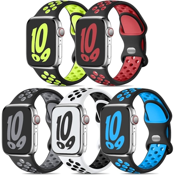 \"QD\" 5 kpl hengittäviä urheilurannekkeita, jotka ovat yhteensopivia Apple Watch 40 mm 38 mm 41 mm kanssa, Apple Watch 8/iWatch Series 9/8/7/SE/6/5/4/3/2/1 -kelloihin