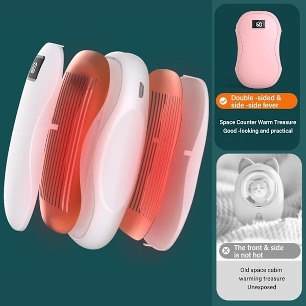 \"QD\" Håndvarmere Oppladbare, Elektriske Håndvarmere, 2 i 1 Gjenbrukbare Elektriske Bærbare Lommevarmere USB 6000mAh Power Bank Rosa