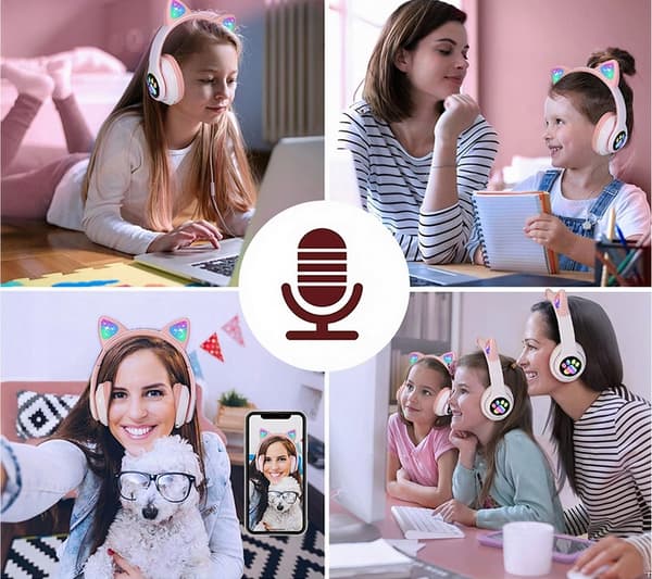 Trådløst headset LED-lysende søde katteører kattepote blændende cool headset bluetooth headset gaming headset
