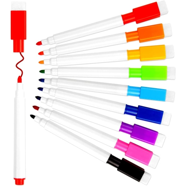 [QD] Whiteboard Markers/Pens and Eraser Set for Kids, 9 Pieces, Fine Tip, Colour
