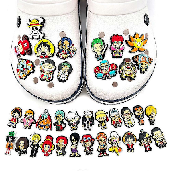 \"QD\" 36 st Anime One Piece-figurer Crocs-skor Charm Smycken Skor Sandaler Dekoration Tillbehör Set