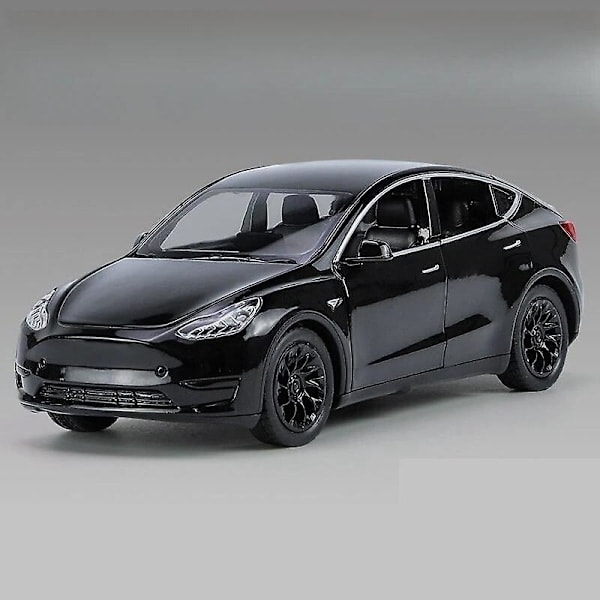 QD-1/32 Tesla Model S Leksaksbil Modell, Pressgjuten Legering Metall Miniatyr Ljud & Ljus Dra Tillbaka 1:32 Samlarobjekt Gåva Till Pojke Barn Svart