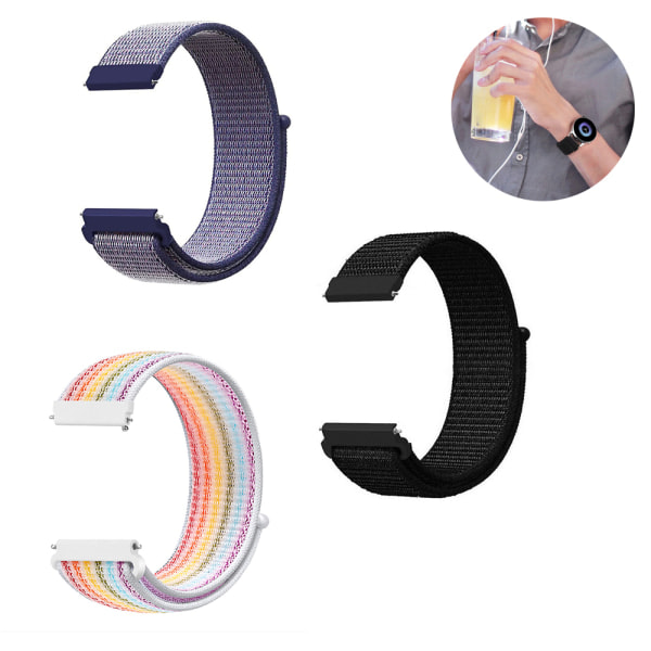 [QD] 3 stk kompatibel med Samsung Loop Watch Strap - Svart+Midnattsblå+Fargerik 22MM