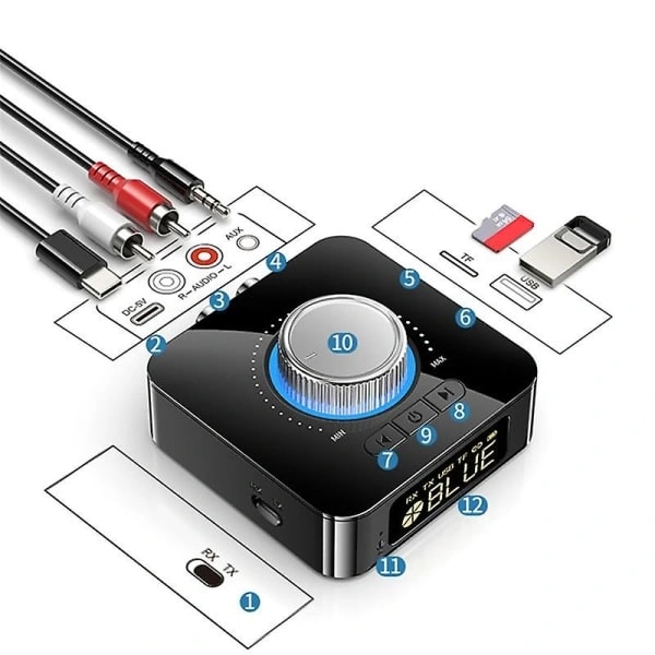 Bluetooth Receiver/Transmitter Audio Stereo 3.5mm Aux RCA Wireless Audio Adapter