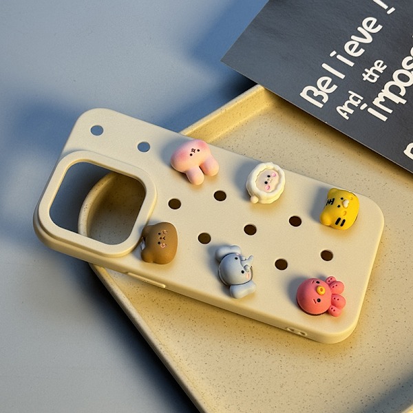 QU/3D DIY Mobilskal för iPhone 13 14 15 Pro Max Roliga Tecknade Mjuka Silikonhål & Berlocker Kompatibla Alla Modeller Black Set For iPhone 13 Pro