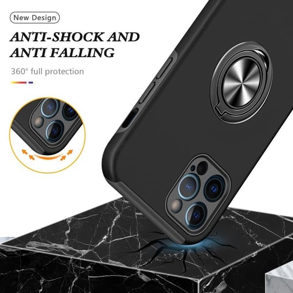 \"QD\" iPhone 12 Pro Max Hybrid deksel med fingerring - Svart