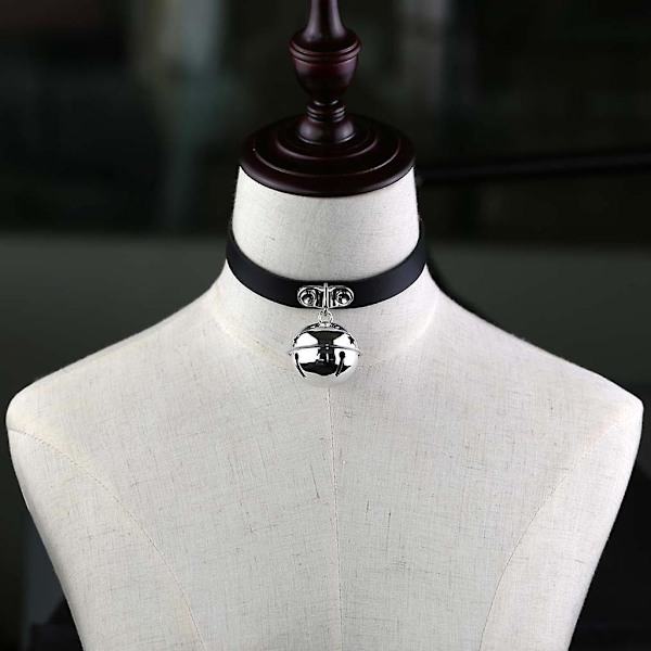 Gotisk Choker Justerbar Stor Klocka Choker Piga Krage Ring PU Läder Halsband