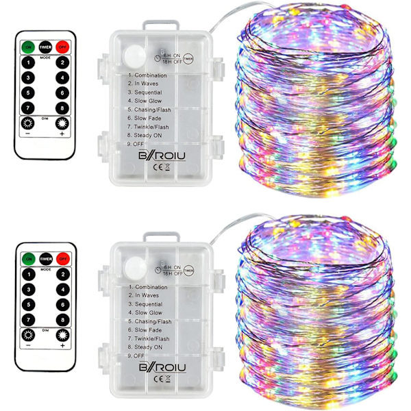 QU)2 x 50 LED batteridrivna ljusslingor med 5 meter mikro silver 3AA