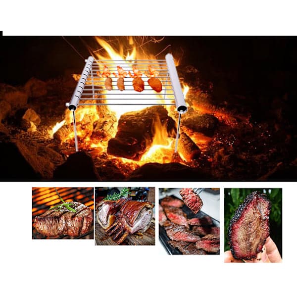 Bærbar Campinggrill Sammenklappelig 304 Rustfrit Stål Mini BBQ Grill til Backpacking Vandring Baghave Udendørs Madlavning Sølv First Generation