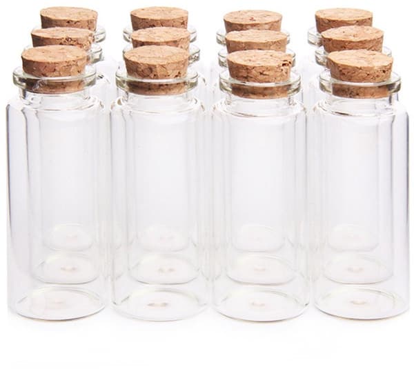 12-pack Mini Glasflaskor med Kork, för Bröllops-/Festgåvor, Transparent