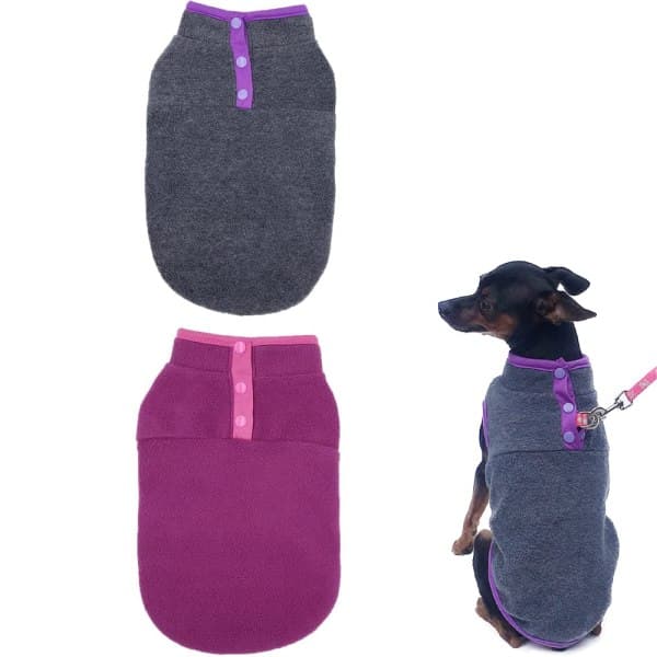 [QD] 2-pack hundfleecevästtröja, varm pulloverfleecevalpjacka, husdjur stretchfleecekläder med knappar kostymer-M
