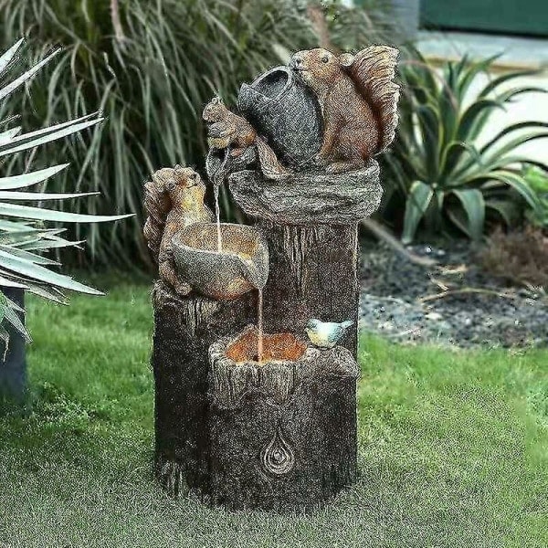 [QD] Hagedyrsstatue Solfontene LED-lys Hagekunst Dekor Utendørs Hageskulptur (A)