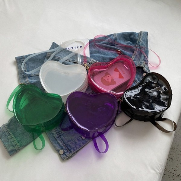 Kvinder Piger Transparent Hjerteformet Skuldertaske Crossbody Taske pink