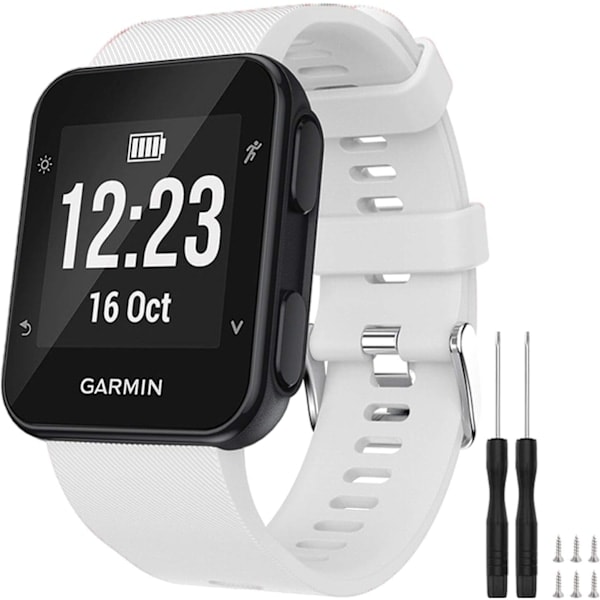 [QD] Mykt silikon erstatningsarmbånd for Garmin Forerunner 35 Smart Watch, passer 5,11-9,05 tommer (130-230 mm) håndledd hvit