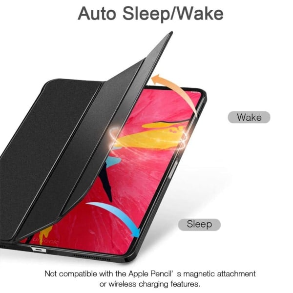 [QD] Etui, praktisk magnetisk fastgørelse understøtter Apple Pencil-parring og opladning Tri-Fold vertikalt etui - Sort