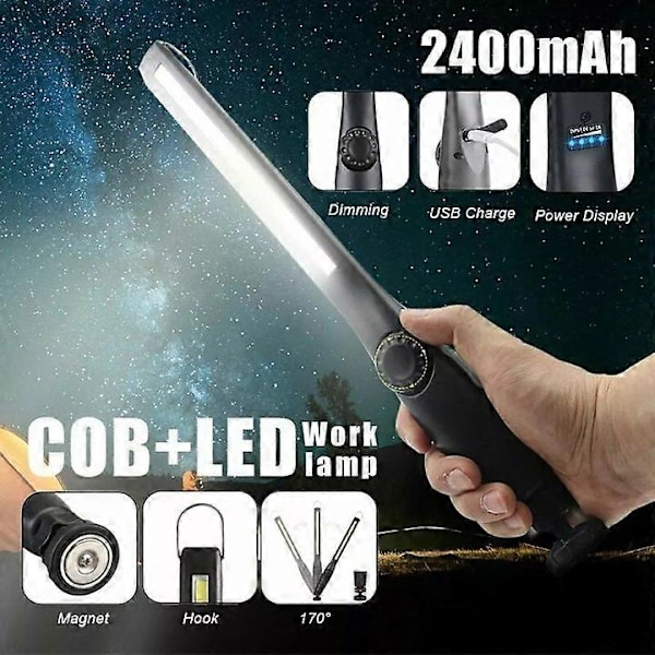 2X Genopladelig COB LED Lampe Lommelygte Nødlys Arbejdslampe Magnetisk Fleksibel Lampe_FO