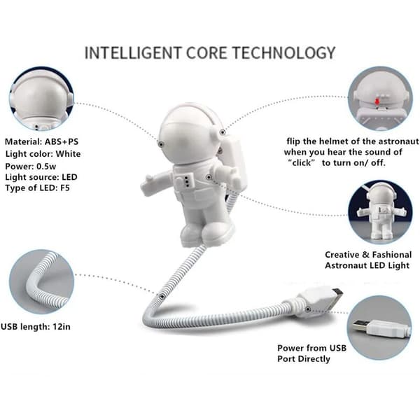 Søt astronaut rommann USB justerbar nattlampe for datamaskin PC LED-lampe