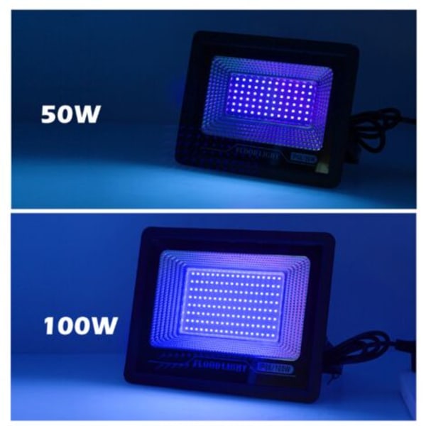 QU/1x Eleganted 50W UV LED Flomlys, 395-400nm Bølgelengde, Svart Lys, IP66 Vanntett, UV LED Lampe, Effektbelysning for Akvarier
