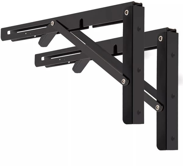 Foldbare Hyldeknægte, L-form, Mat Sort, med Skruetrækkerbit, 25 cm, 2-pak, Sort