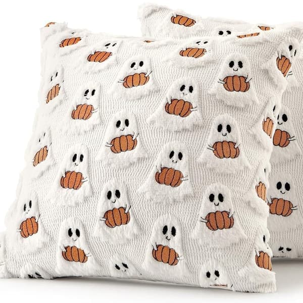 Halloween Kuddfodral - 45×45cm med Pumpa & Spökdesign, Festlig Prydnadskudde