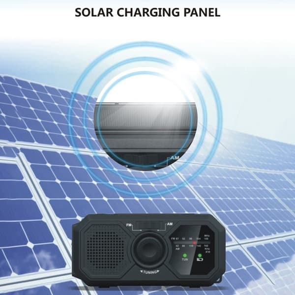 \"QD\" Väder AM / FM Radio Solcellshandvev 1200mAh PowerBank ficklampa