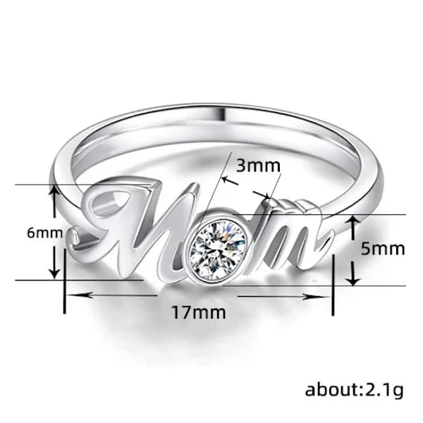 QU-Koppar, zirkon Sterlingsilver Damring Vit Ädelsten Bokstav Mamma R,A