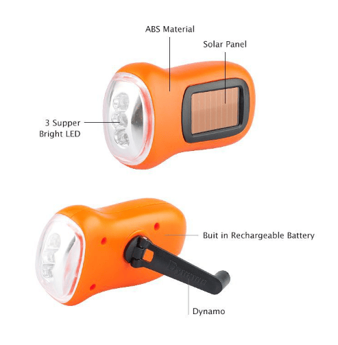 Blue Mini Hand Crank LED Flashlight, Emergency Crank Dynamo Solar Powered Flashlight Powerful Energy Saving Flashlight