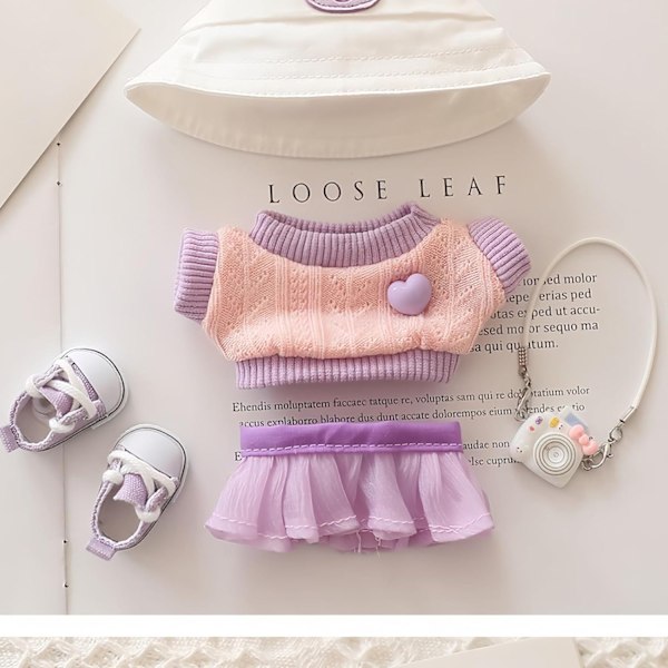Luksuriøst tøj til Labubu dukker Tilbehør Stilfuldt Kawaii Outfit Sæt 5 Dele Egnet til 15cm 17cm Labubu Dukke Pink 17CM