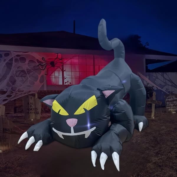 Oppustelig Halloween sort kat dekoration – Lysende, animeret havepynt til fest og efterår