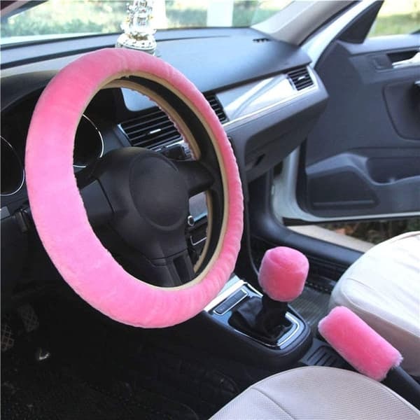 Rattmuff och överdrag för handbroms och växelspak Plysch Rosa_qq
