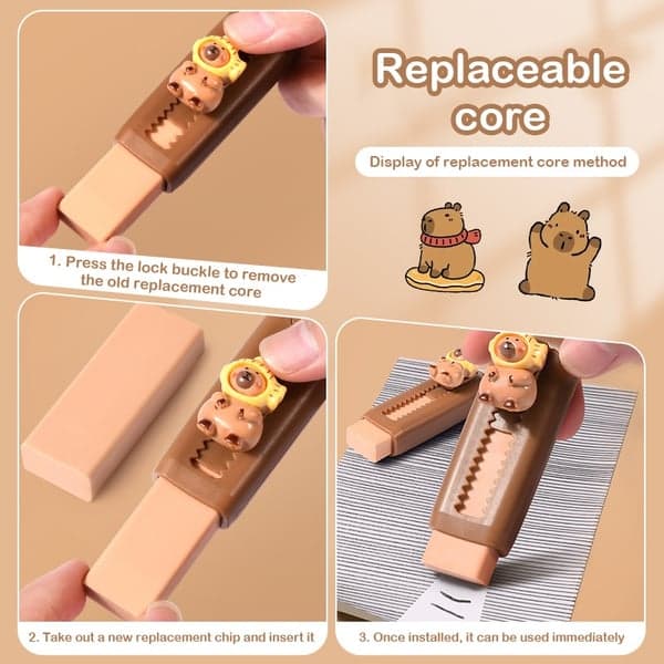 Kawaii Push Pull Capybara Suddgummi Mjuka skolmaterial Ren röra Gratis Stationär kontorsstudent Gummisuddgummi För Barn Present