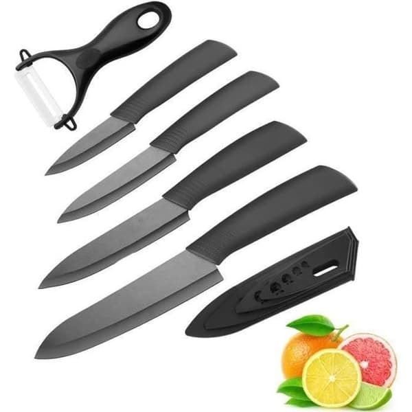 /QD/ 5 st/set Keramisk kniv, köksknivset Kockknivar för att skära frukt grönsaker kött svart