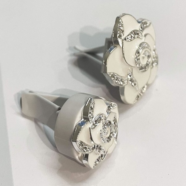 Bling-dekoration för bil, Bling-bilinredning, luftventilationsdekoration med glittrande strass, diamantklämma - vita blommor (1 par)