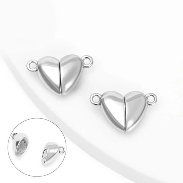 QD-Rustfrit hjerteformet magnetlås til smykker, nem installation, rustfrit stål, charme-stik til armbånd, kæder og vedhæng, stålfave
