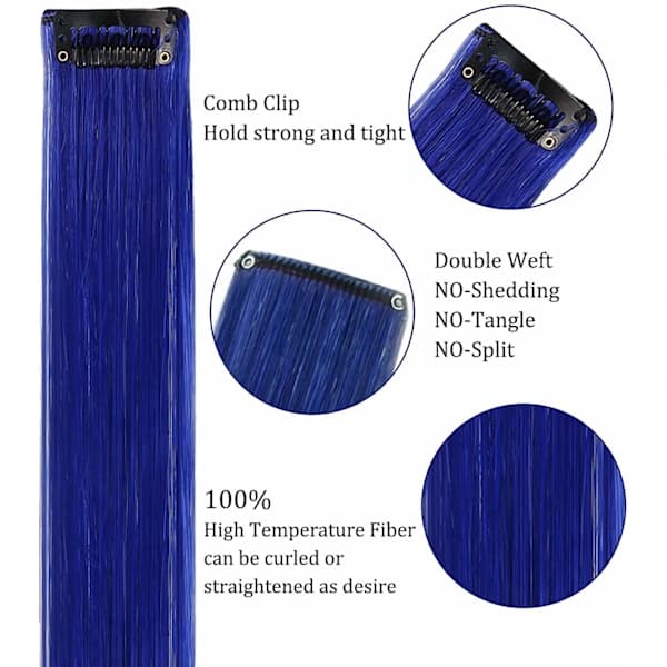 10 stk. Blå Hår Extensions Clip-in Farvede Hår Extensions Parykstykker Farverige Festlige Highlights Multi-Farvede Hår Extensions