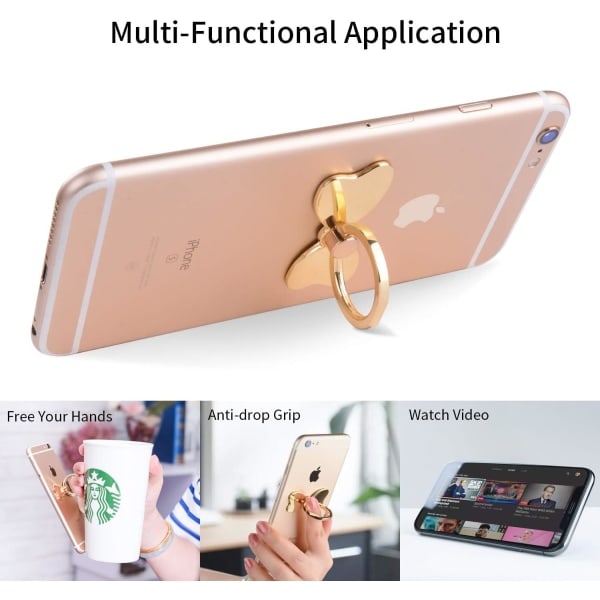 [QD] Metall Mobiltelefon Fingerring Stabilitet Hållare Baksida Stativ Hopvikbart Handgrepp Knopp Loop Bilfäste Hake Kickstand (Roséguld)