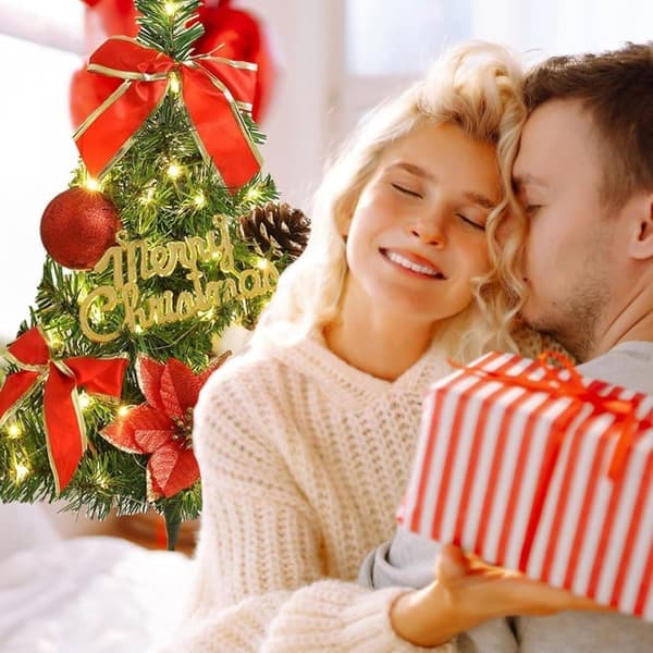 Mini Christmas Tree 45cm with Decorations, Tabletop Christmas Tree and Hanging Christmas Tree with LED Lights