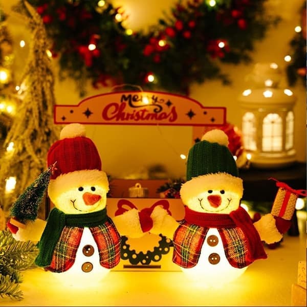 2-pack Lighted Snowman Dolls - Christmas Decorations with LED Lights, Soft Fabric and PVC, for Table, Shelf and Party