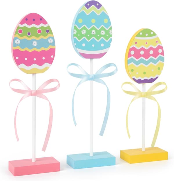 Three-piece multi-layered Easter tray decoration set, wooden Easter egg ornaments, suitable for Easter home, farmhouse and kitchen decorations. 1