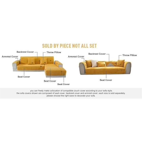 Hörnsoffaöverdrag Vadderat Soffaöverdrag Med Armstöd Med Vänster/höger Meridian - L-format Fläcktåligt Soffa Skydd (Gul, 90x70cm/Rektangulär)