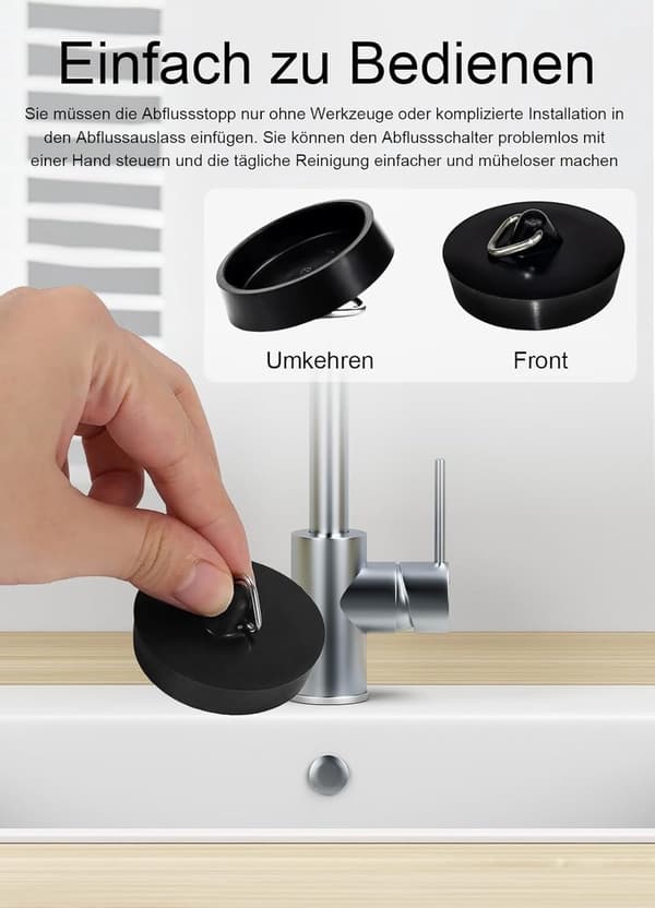 Universal afløbsprop sæt, anti-tilstopning holdbar lugtfri gummi prop til vask badekar og bruser, sort, 4-pak