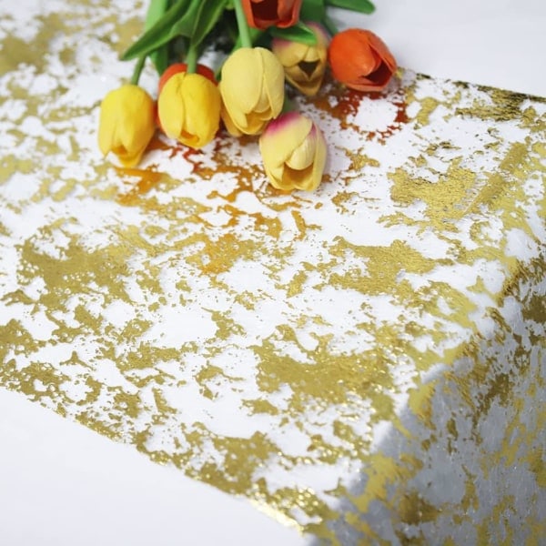 \"QD\" 10M Guld Metallic Bordslöpare, 28cm Bredd Guldfolie Bordsduk, Present Blommig DIY Inslagningsband