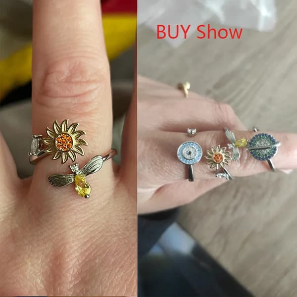 Anti Stress Angst Fidget Ringe til Kvinder Rustfrit Stål Spinner Solsikke Sol Stjerne Ring Trendy Smykker Gave