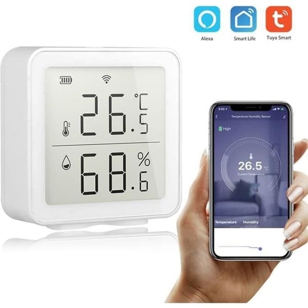 /QD/Smart WiFi fuktsensor Hygrometer Digital LCD temperatur- och luftfuktighetssensor termometer väderstation
