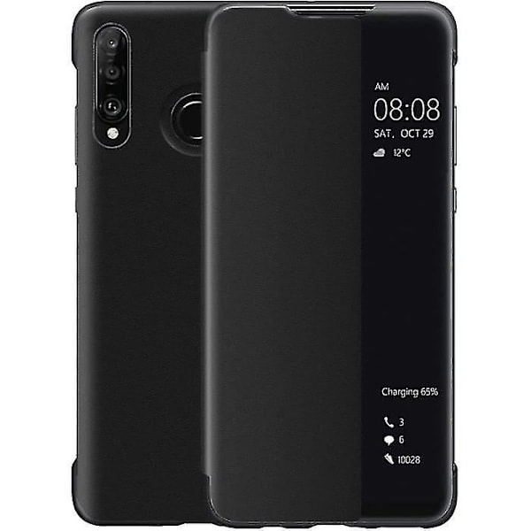 [QD] Huawei P30 Lite Skal, Smart View Läder Flip Fodral, [Energisparläge][Fullständigt Skydd] (p30lite, blå