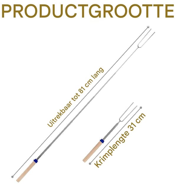 Teleskopiske grillspyd, marshmallows-pinner, rustfritt stål, uttrekkbare, for camping/grilling, 5-pakning