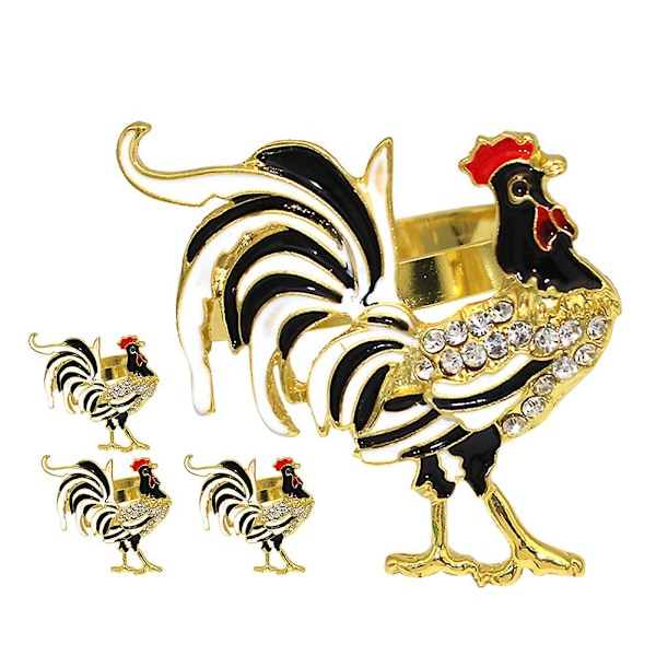 6-pack metallinen kukko servettirenkaat Pääsiäiskukko servettipidikkeet ruokapöydän servettirenkaat (5.50X4.60X4.60CM, kuten kuvassa)