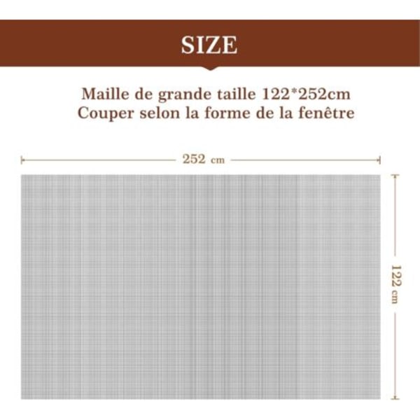 #QD# Skræddersyet myggenet 122cm x 252cm i UV-bestandig glasfiber, sælges i metermål, anti-myg - Grå