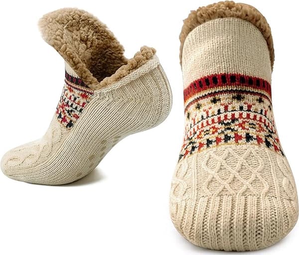 Varma halkfria toffelsockor med plyschfoder och elastisk ankelmudd för män och kvinnor inomhusbruk storlek 46 49 beige