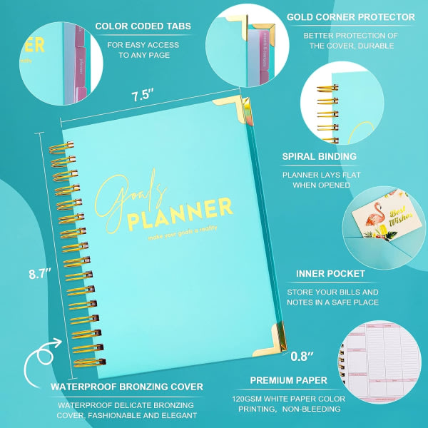 A5 Odaterad Daglig Vecko Månatlig Dagbok Dagbok Planerare Agenda Notebook-Gör dina mål till verklighet -Tacksamhet och mål
